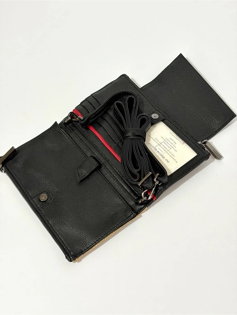 Hammitt Levy Leather Wallet/Crossbody in Chaparral Raffia With Gunmetal Hardware